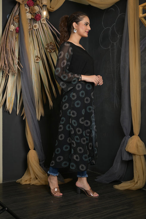 OWO THE LABEL Women Dress Long Black Colour Dress With Front Slit Pattern (OTL-DRS1094)